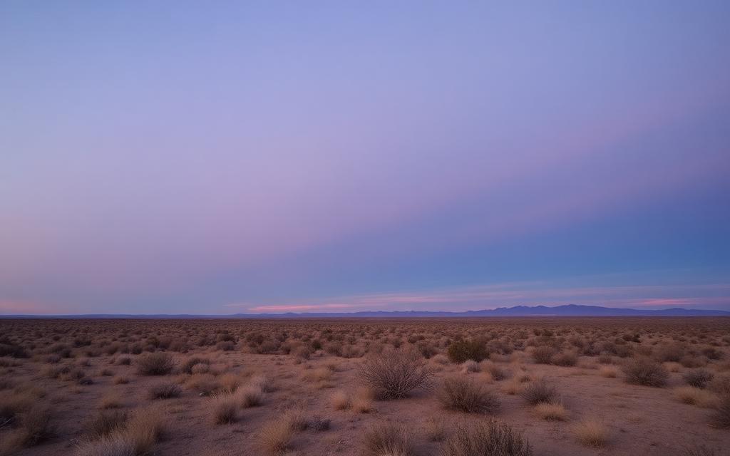 Rural off-grid land at dusk in Presidio County, Texas